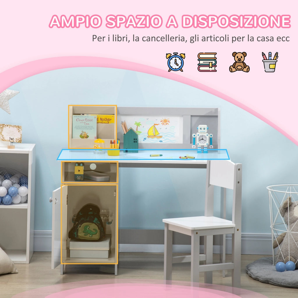 Set Tavolo e Sedia per Bambini ¨C Xylo ¨C Legno Bianco e Grigio