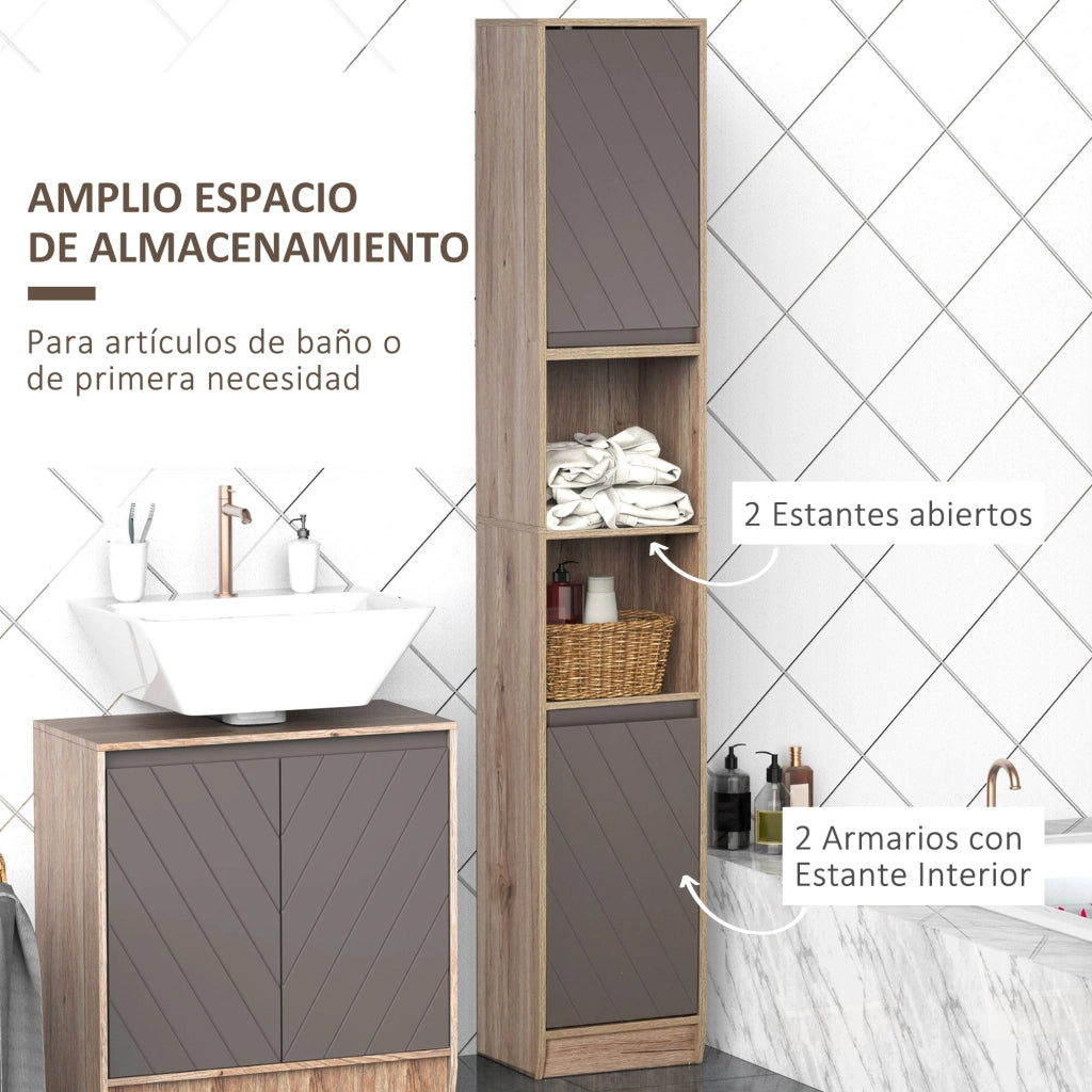 Colonna Bagno Stretto con Ante e Ripiani Aperti ¨C Zephmum ¨C 30x24x170 cm Rovere Grigio