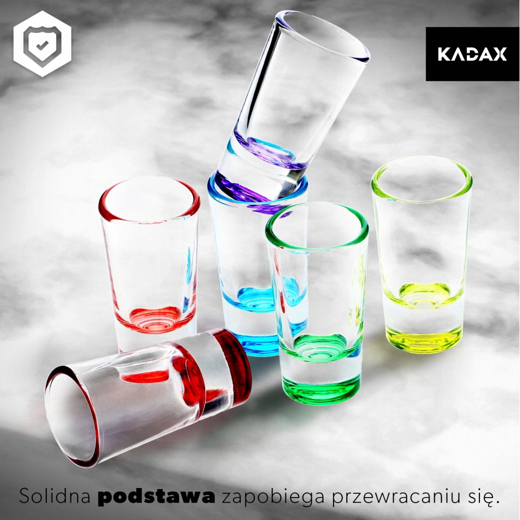 Set di 6 bicchierini da shot di vodka KADAX, colorati, da 28 ml.