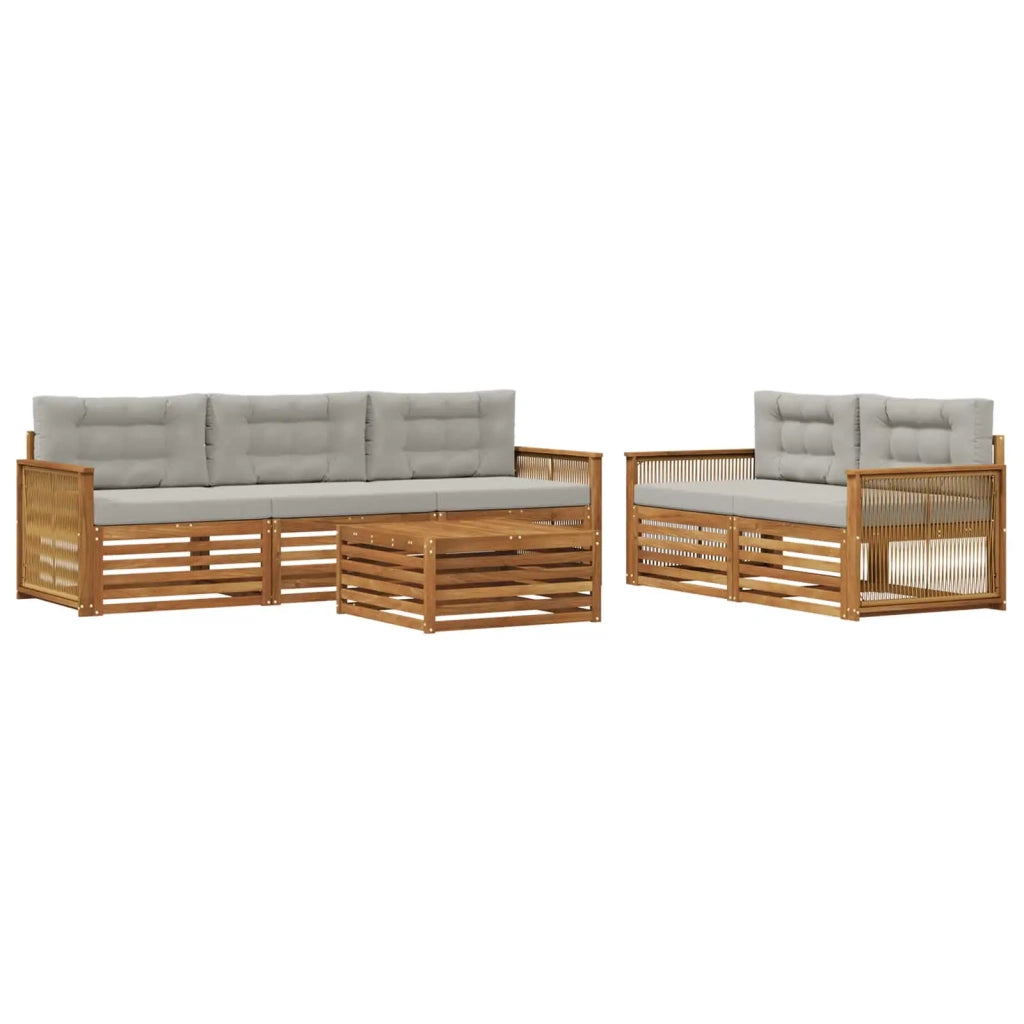 Set di divani da esterno 6 pcs Naturale e Grigio Chiaro 3383029