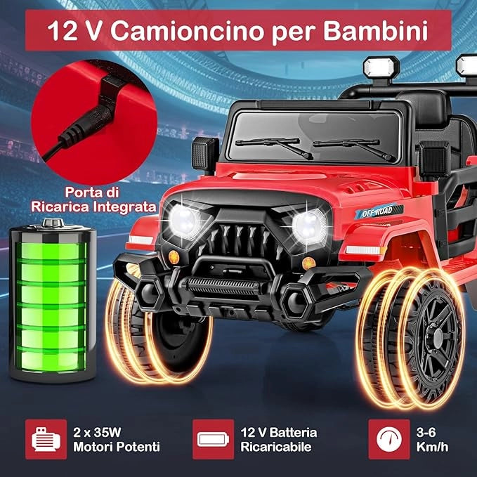 12V Macchina Elettrica per Bambini, Auto con Telecomando Luci LED Musica Clacson, 3 Velocità e 2 Motori, Veicolo Elettrico per Bambini 3+ Anni (Rosso)