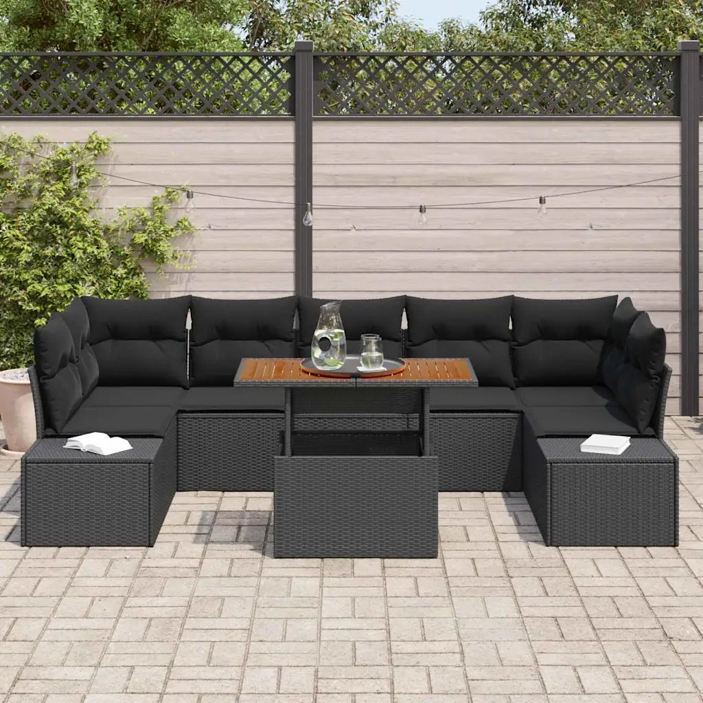Set da Pranzo per Giardino con cuscino 8 pcs Nero e Marrone