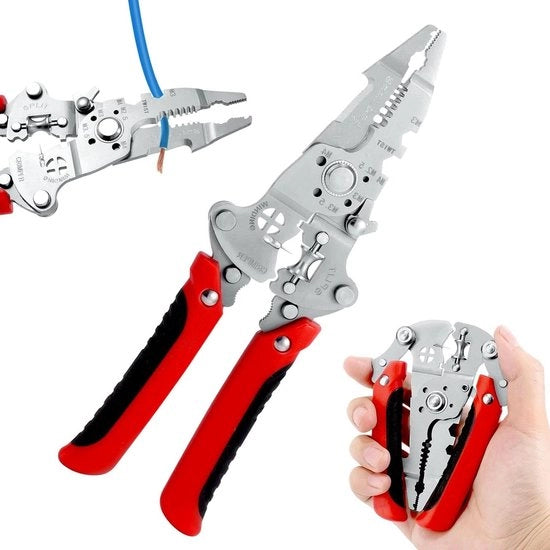 Strippatore di Cavo Opvouabile in Acciaio Inossidabile | Strippatore di Cavo Multifunzionale per Fai da Te e Tecnici | Utile Strumento per Manutenzione e Riparazioni Elettriche (Rosso)