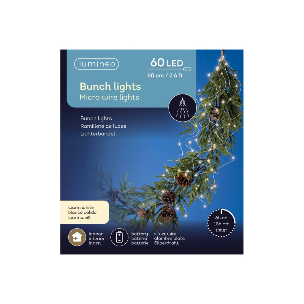 Micro Led luce fissa argento/bianco caldo 80cm 60L a batteria