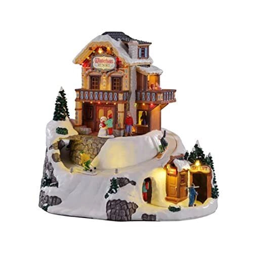 Lemax 15735-UK Vail Village Winterhaus Resort con Luci LED Suoni Movimento Animato Falo' con Effetto Fiamma Alimentatore 4,5 V Incluso colore Multicolore