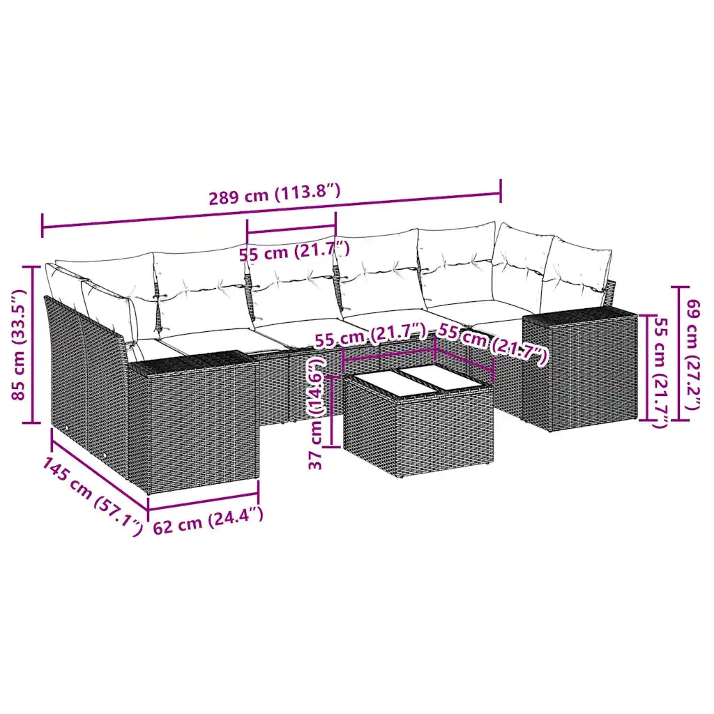 Set Divano da Giardino 8pz con Cuscini Grigio Chiaro Polyrattan 3254679