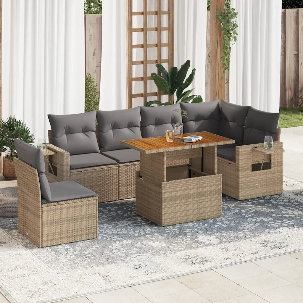 Set Divani da Giardino 7 pz con Cuscini Beige in Polyrattan 3327160