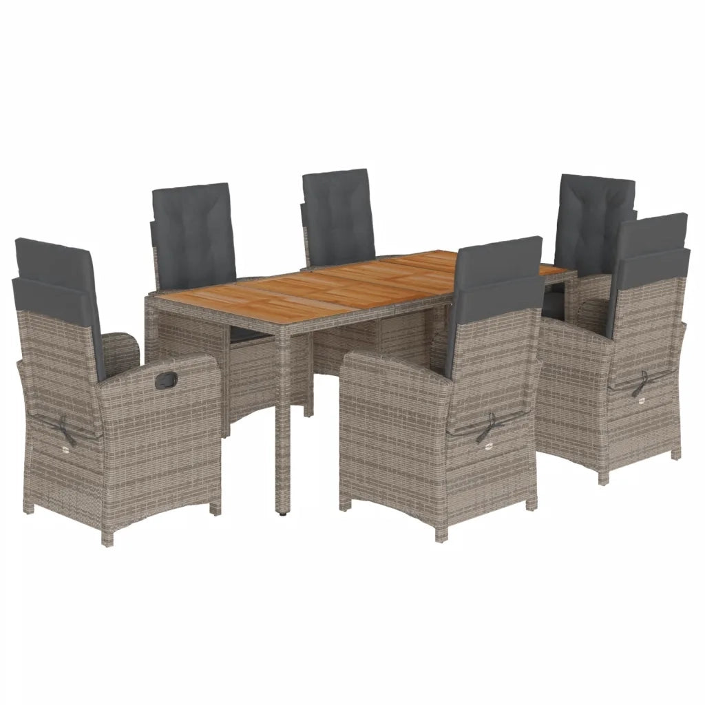 Set da Pranzo da Giardino 7 pz con Cuscini in Polyrattan Grigio