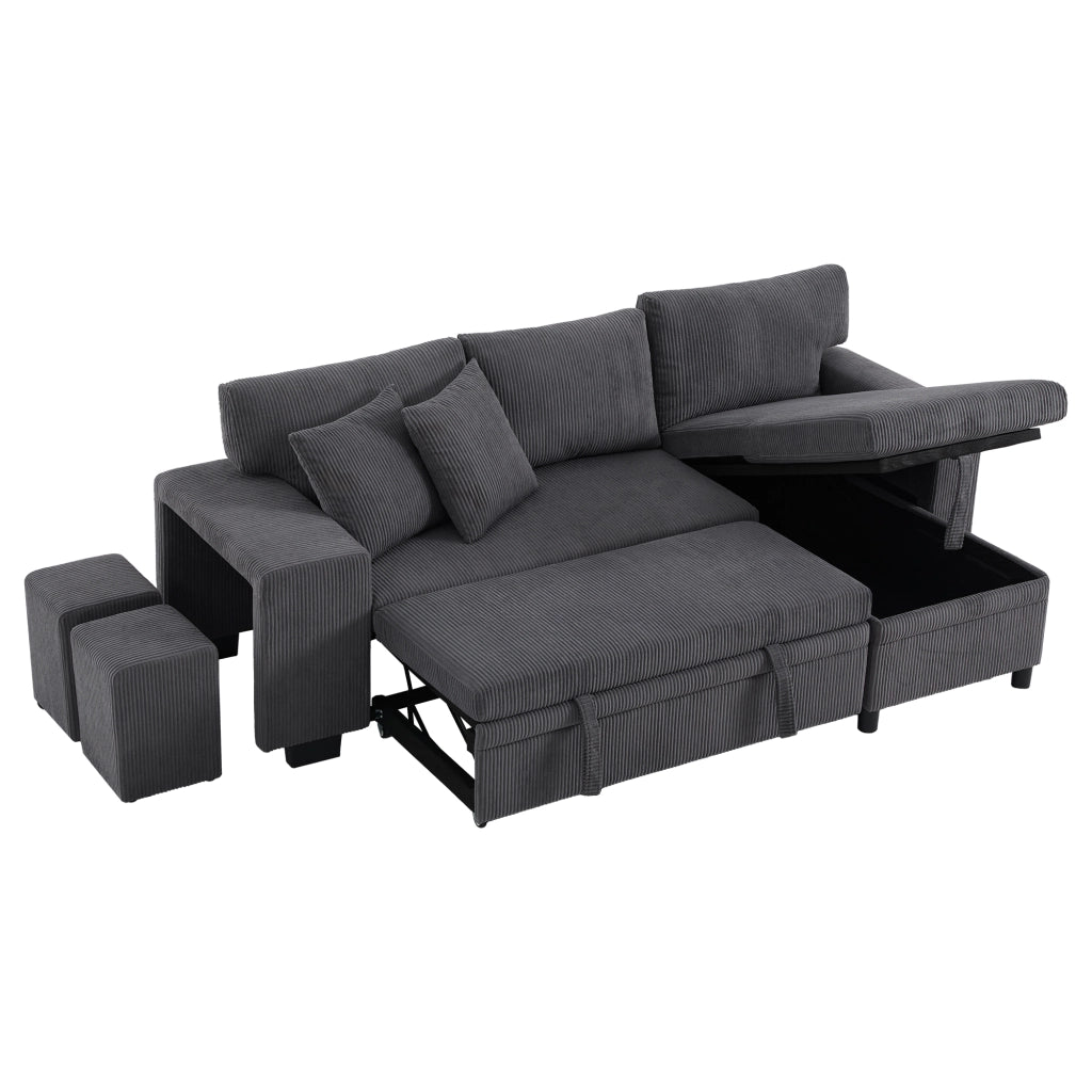 Sofa letto angolare - Zephmum - L, 3 posti - USB, braccioli, vano