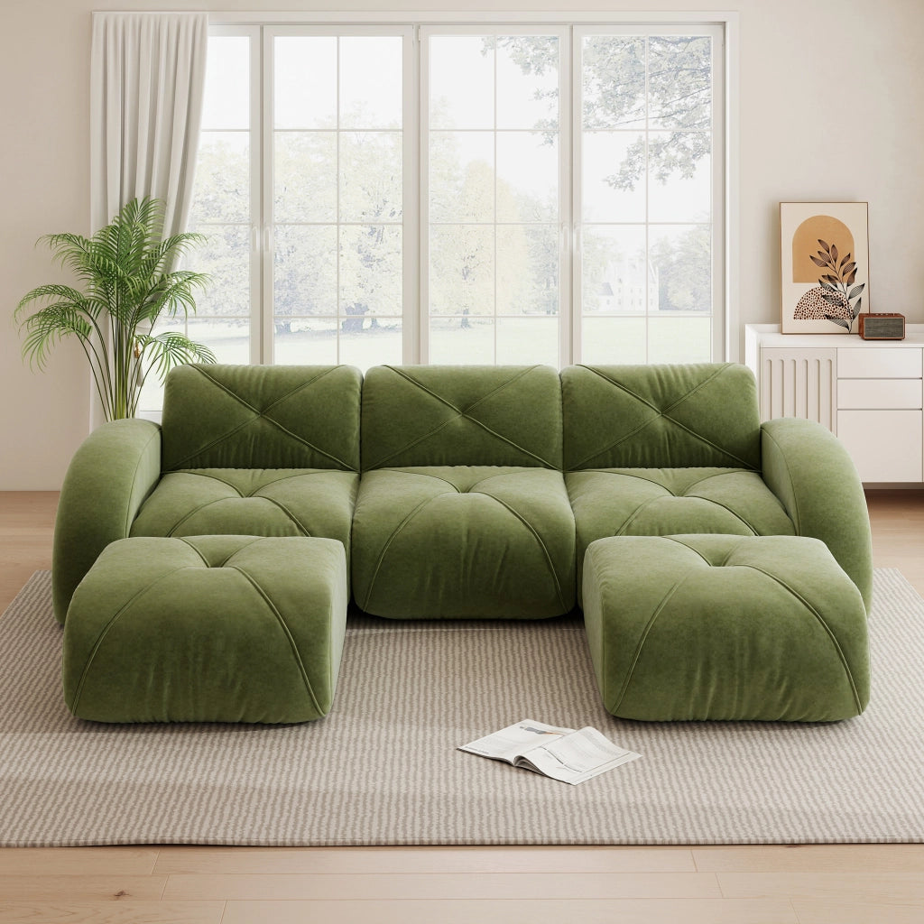 Sofa modulare a U 3 posti - Zephmum- 2 pouf inclusi tessuto comodo antiscivolo