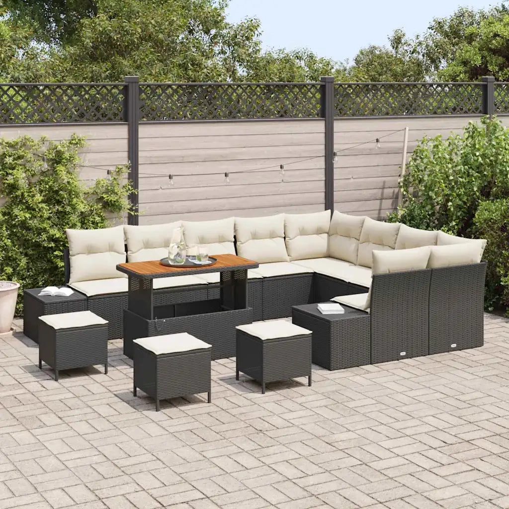 Set Divano da Giardino con cuscino 13 pcs Nero polyrattan 3362830