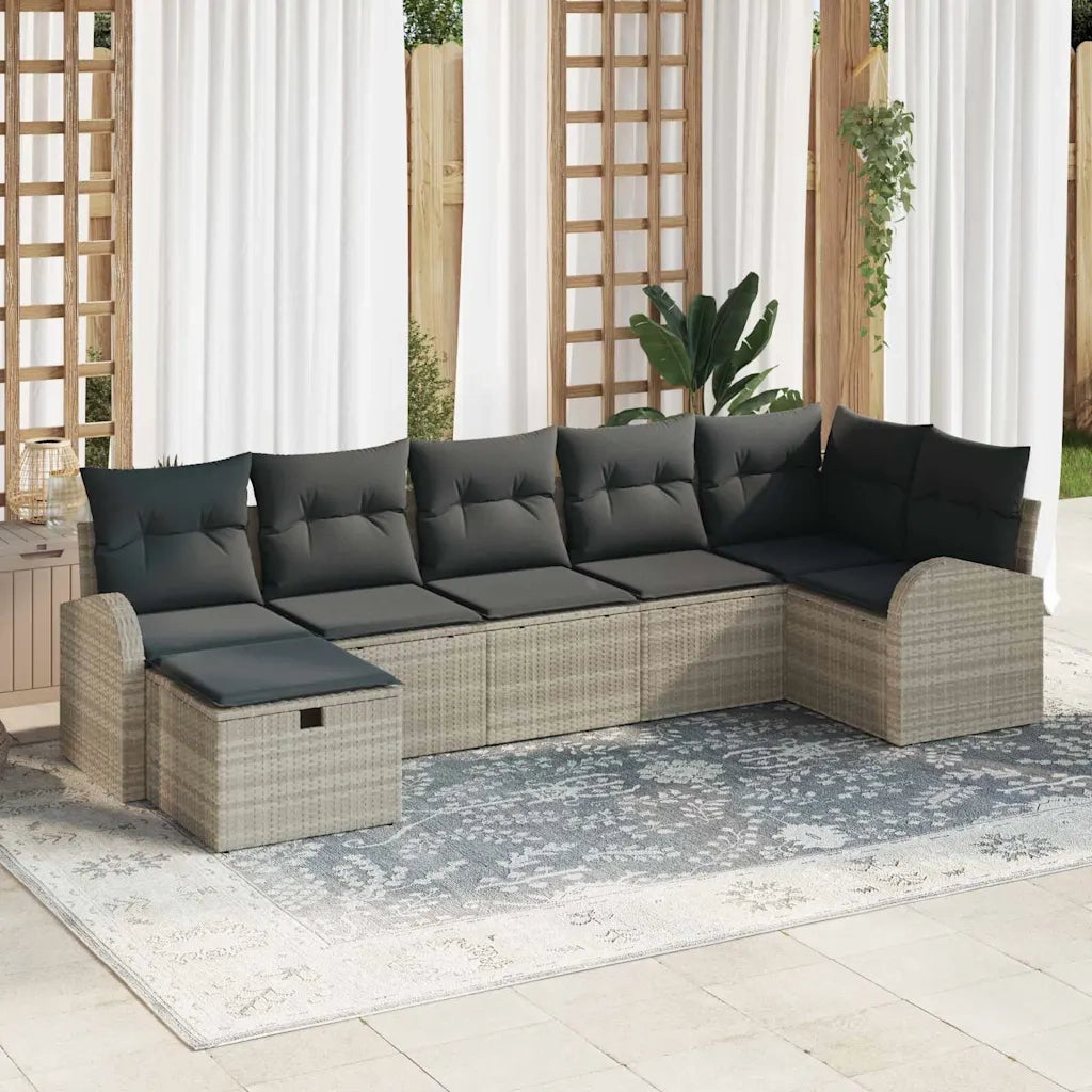 Set Divano da Giardino 7 pcs Grigio chiaro polyrattan