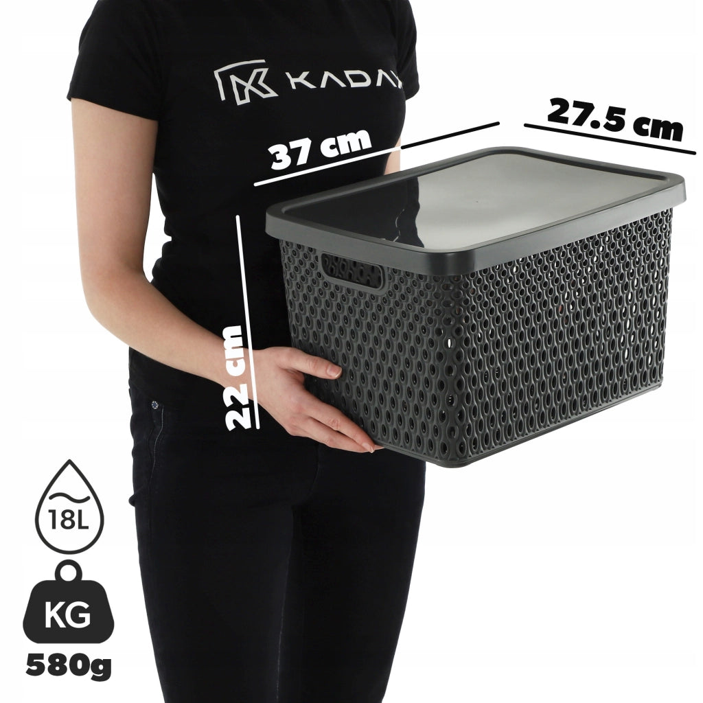 Set di 3 cestini in plastica KADAX con coperchio, colore grigio.