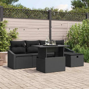 Set Divano da Giardino con cuscino 6 pcs Nero polyrattan