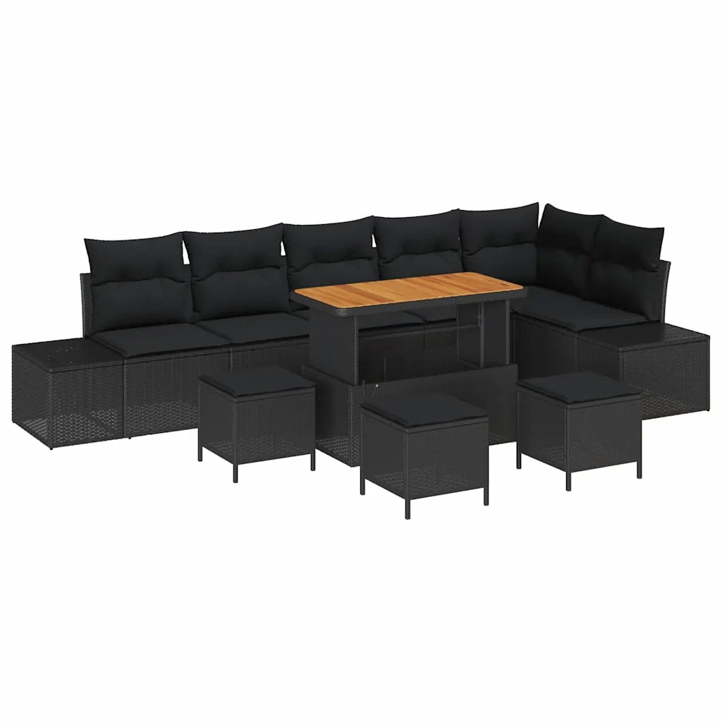 Set Divano da Giardino con cuscino 10 pcs Nero polyrattan 3362809