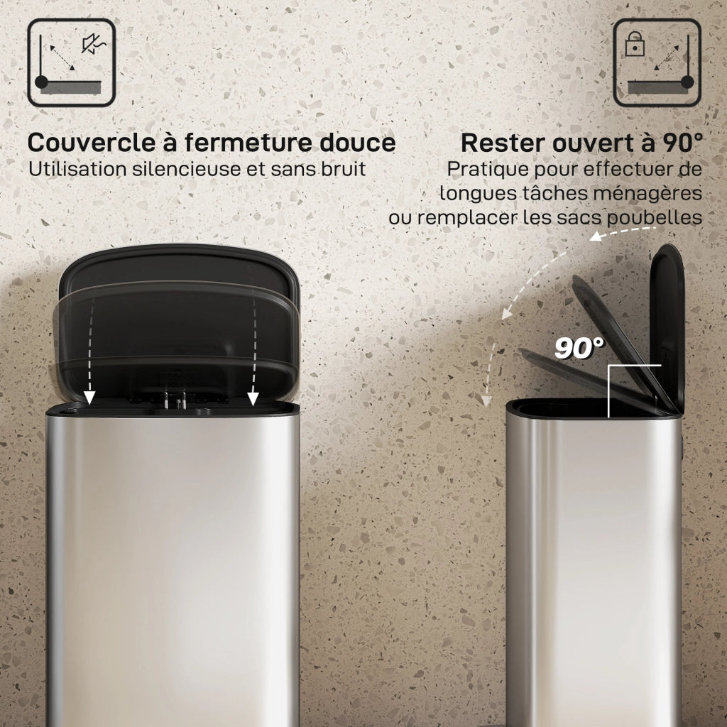 Cestino per la cucina a pedale 50 litri ¨C Zephmum ¨C grigio 45.1x36.5x62.6 cm