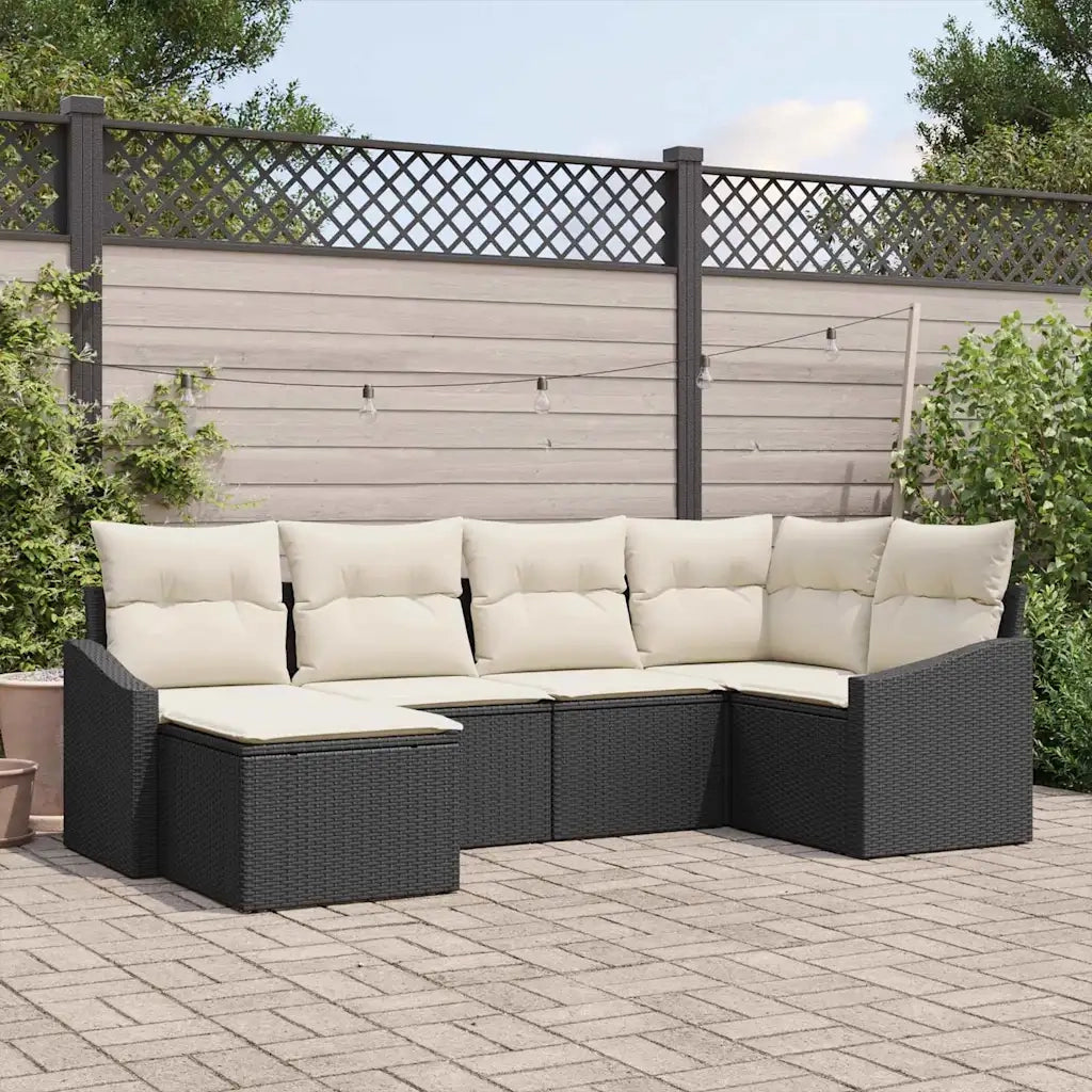 Set di divani con cuscino 6 pcs Nero polyrattan 3346787