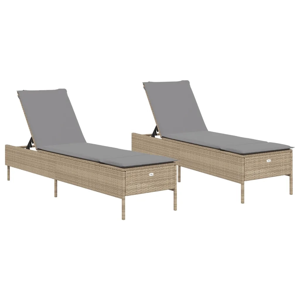 Lettini Prendisole 2 pz con Cuscini Beige in Polyrattan 3261590