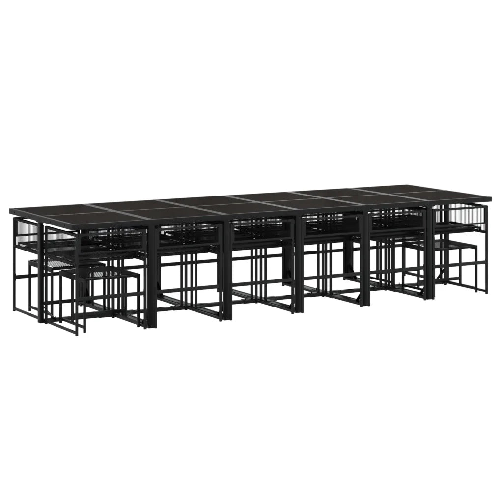 Set da Pranzo da Giardino 17 pz con Cuscini Nero in Polyrattan 3295032