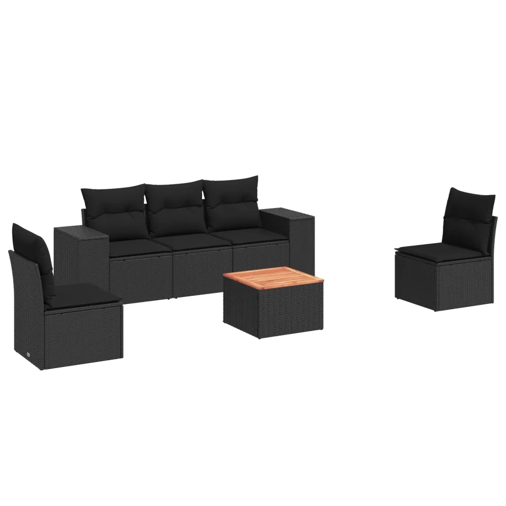 Set Divano da Giardino 6 pz con Cuscini Nero in Polyrattan 3257714