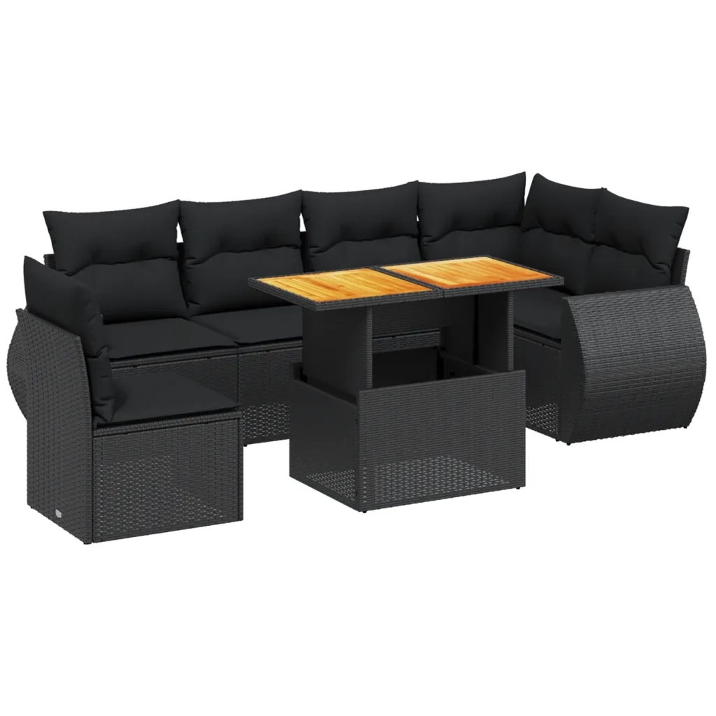 Set Divani da Giardino con Cuscini 7pz Nero Polyrattan 3272217