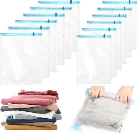 Set di sacchetti vuoto riutilizzabili per abbigliamento e viaggi - Set da 12 pezzi - Nessuna pompa di vuoto richiesta
