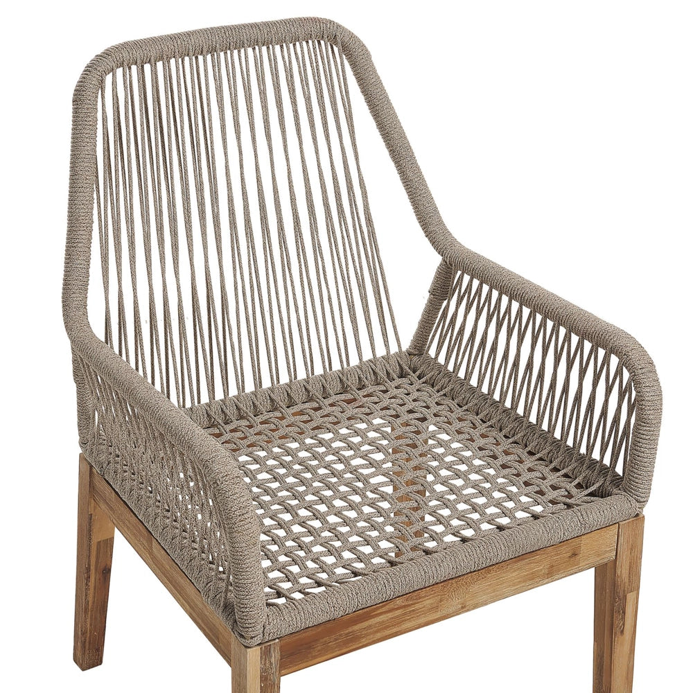 Set da Esterno con Tavolo in Cemento Sintetico  bianco e beige e 6 Sedie in Vimini