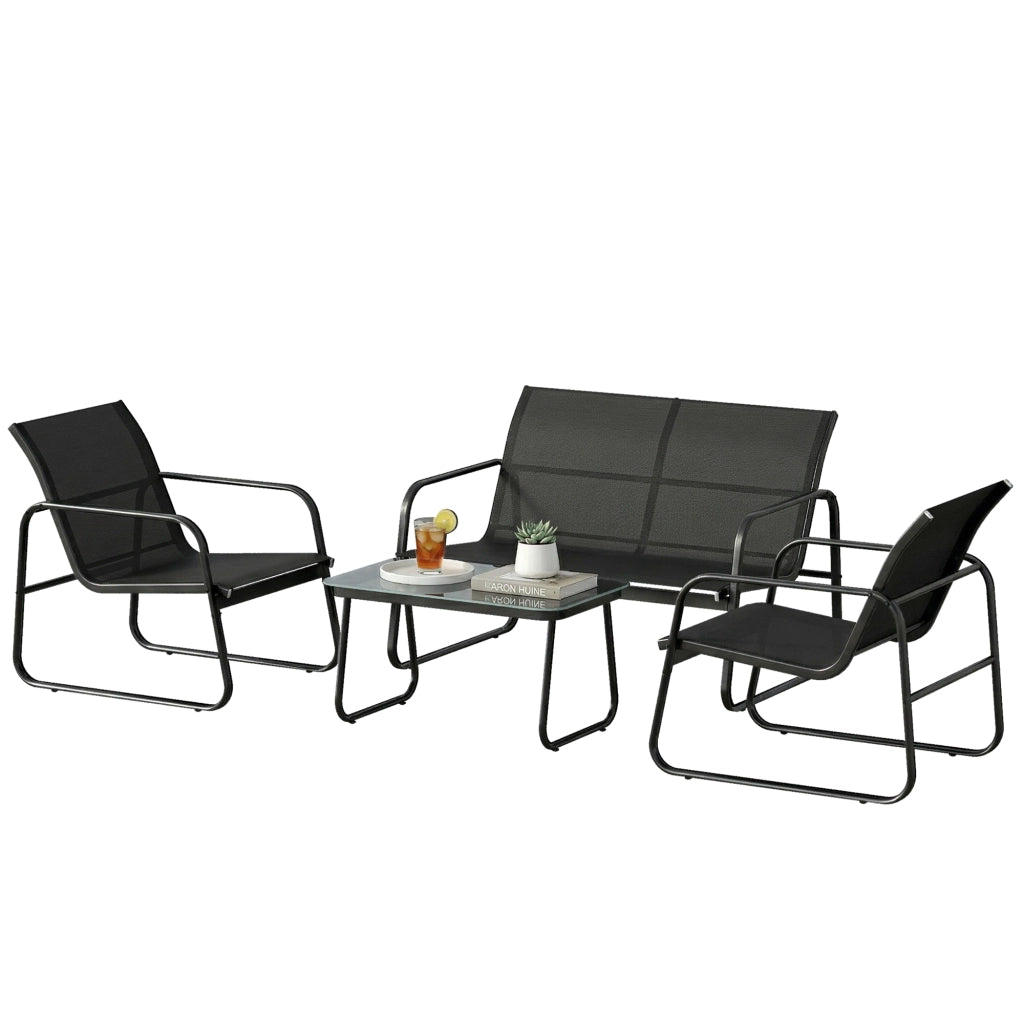 Set divano giardino 4 pezzi con divano, poltrona e tavolo ¨C Xylo ¨C grigio scuro e nero