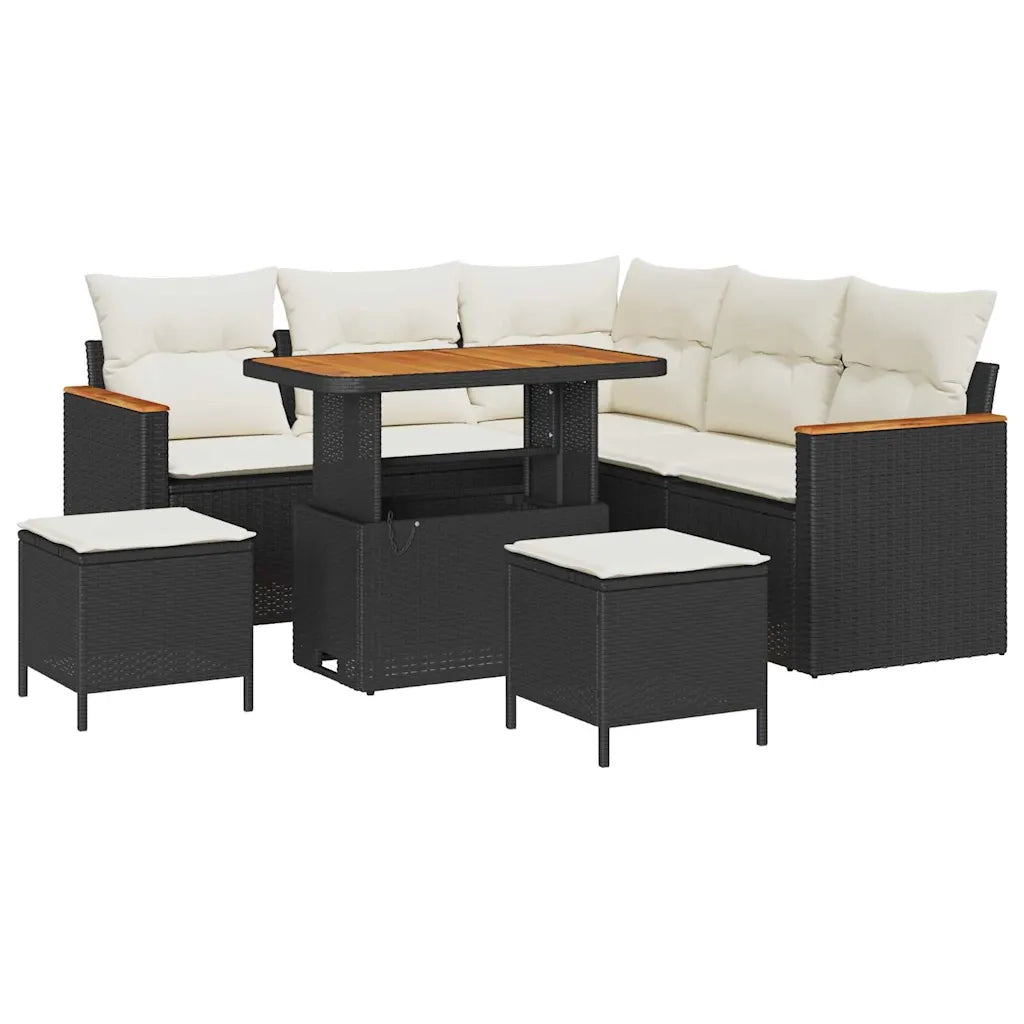 Set Divano da Giardino 8 pcs Nero polyrattan