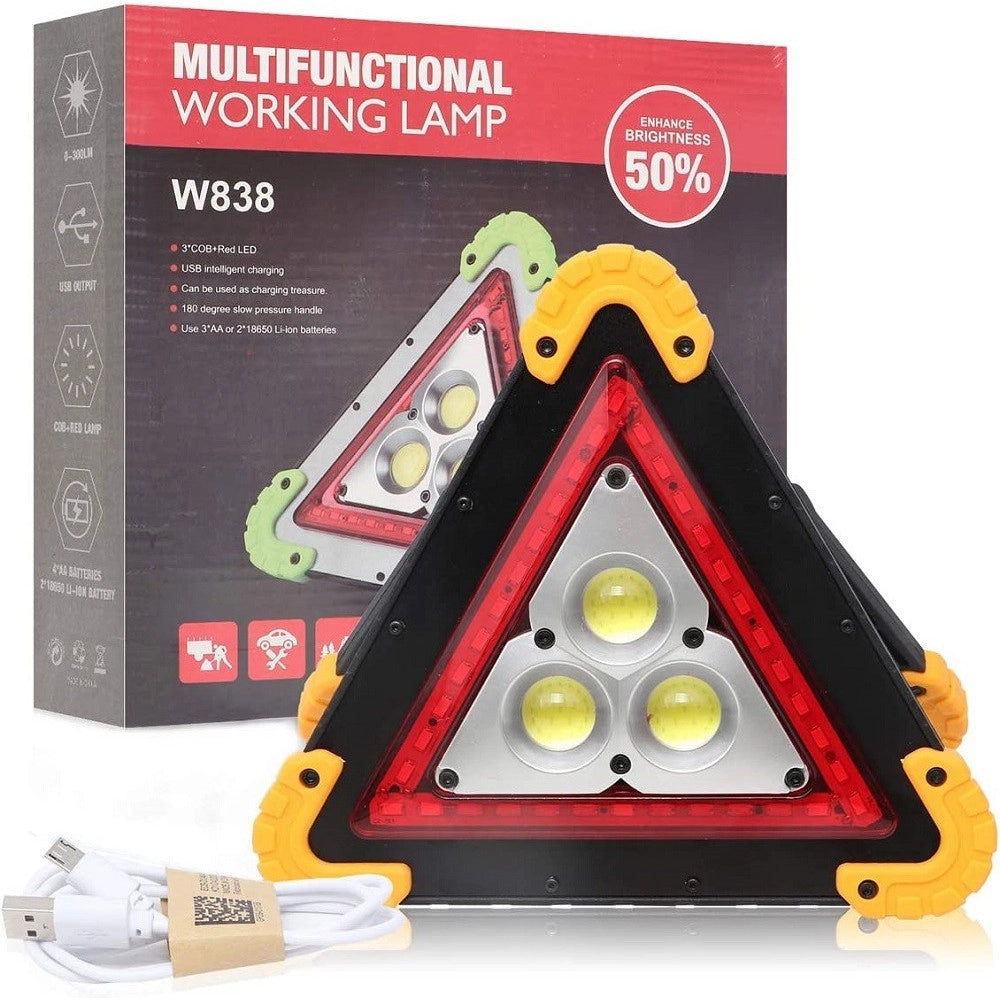 Trade Shop - Lampada Da Lavoro Portatile Led Torcia Emergenza Triangolo Cob Ricaricabile 30w -