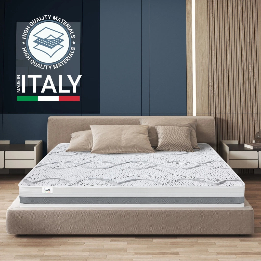 Materasso in Memory Foam Singolo 95x185 Altezza 22 cm | Rigidità media/alta | Tessuto Anallergico e Traspirante | Proprieta' Ortopediche Automodellanti | Prodotto in Italia