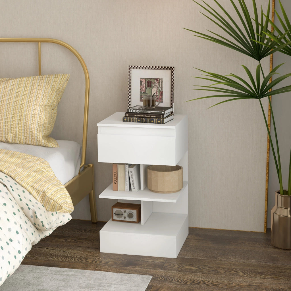 Comodino Moderno in MDF con Cassetto e Ripiani ¨C Zephmum ¨C Bianco 39x39x65