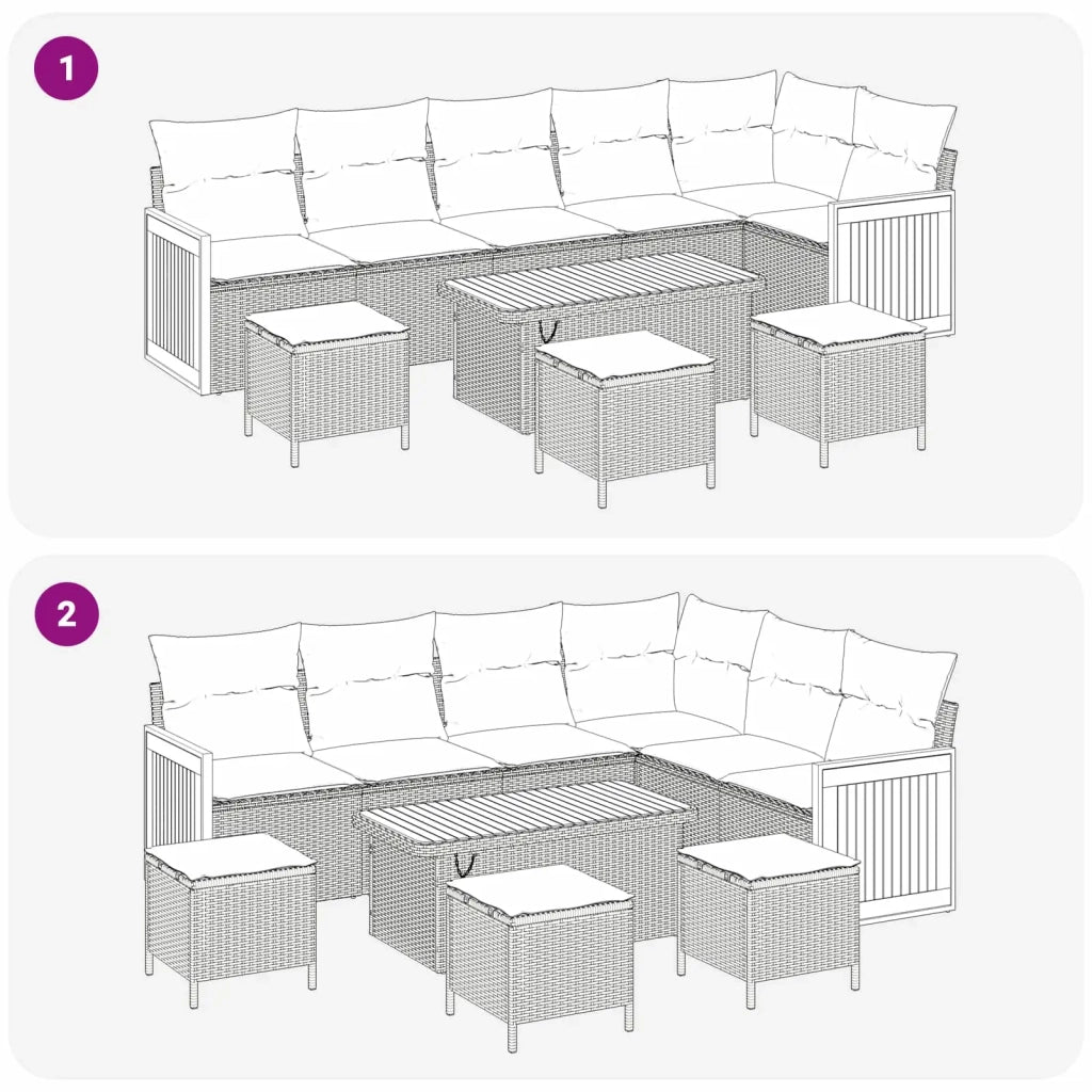 Set Divano da Giardino con cuscino 10 pcs Nero 3363199