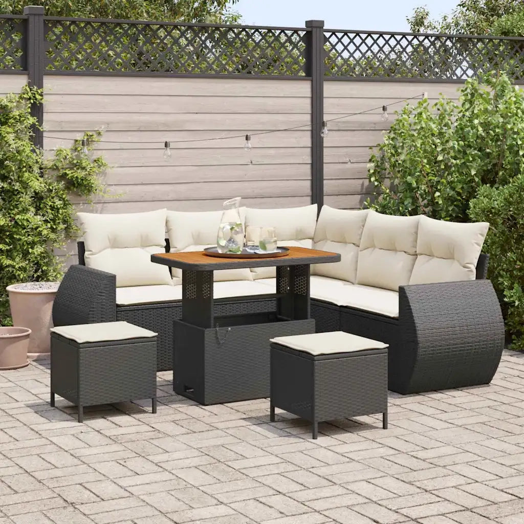 Set Divano da Giardino 8 pcs Nero e Crema polyrattan 3363825