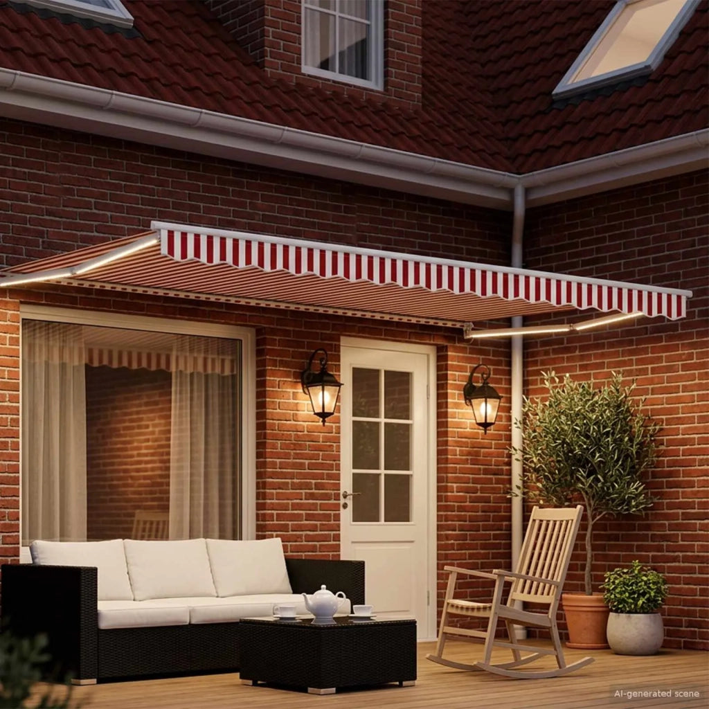 Tenda retrattile manuale con LED Rosso e Bianco 4,5 × 3 m 3419312
