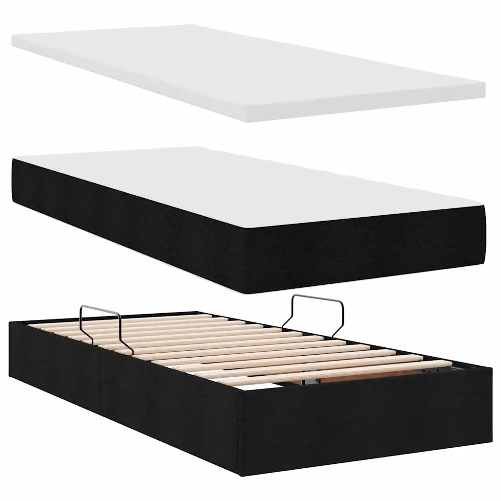 Letto con contenitore e LED con led Nero 100 x 200 cm Tessuto 3371252