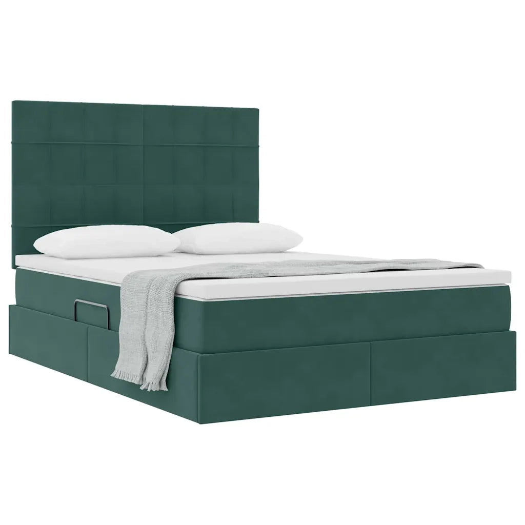 Letto con contenitore e materasso Verde Scuro 140 x 200 cm
