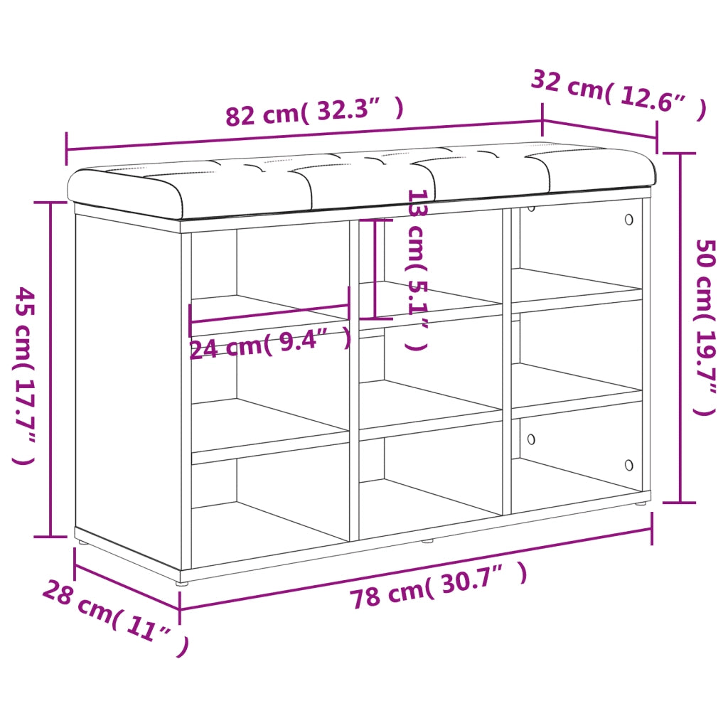 Panca Porta Scarpe Rovere Fumo 82x32x50 cm Legno Multistrato