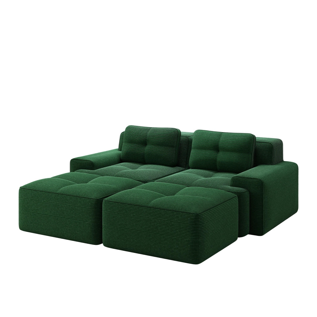 Divano Modulare Cloud con Ottoman ¨C MINIMAL ¨C Velluto a Coste, Verde, 2 Posti