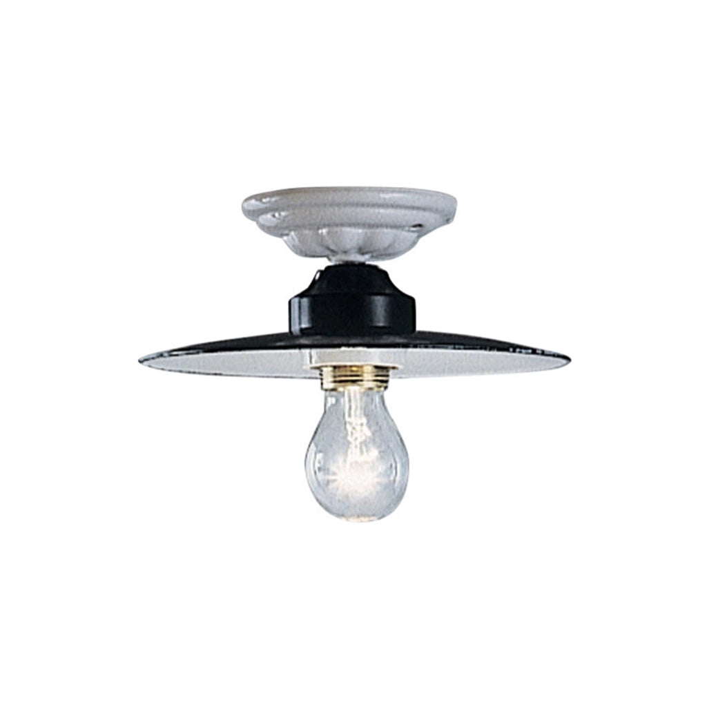 Plafoniera Industrial Potenza Ferro E Ceramica Nero Diam. 25Cm 1 Luce E27