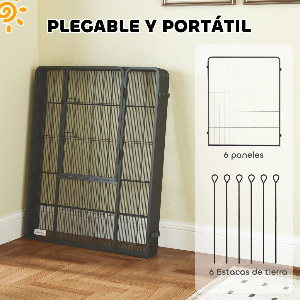 Recinto per Cani 6 Panelli 100 cm con Porta ¨C zephmum ¨C Nero per Interno ed Esterno