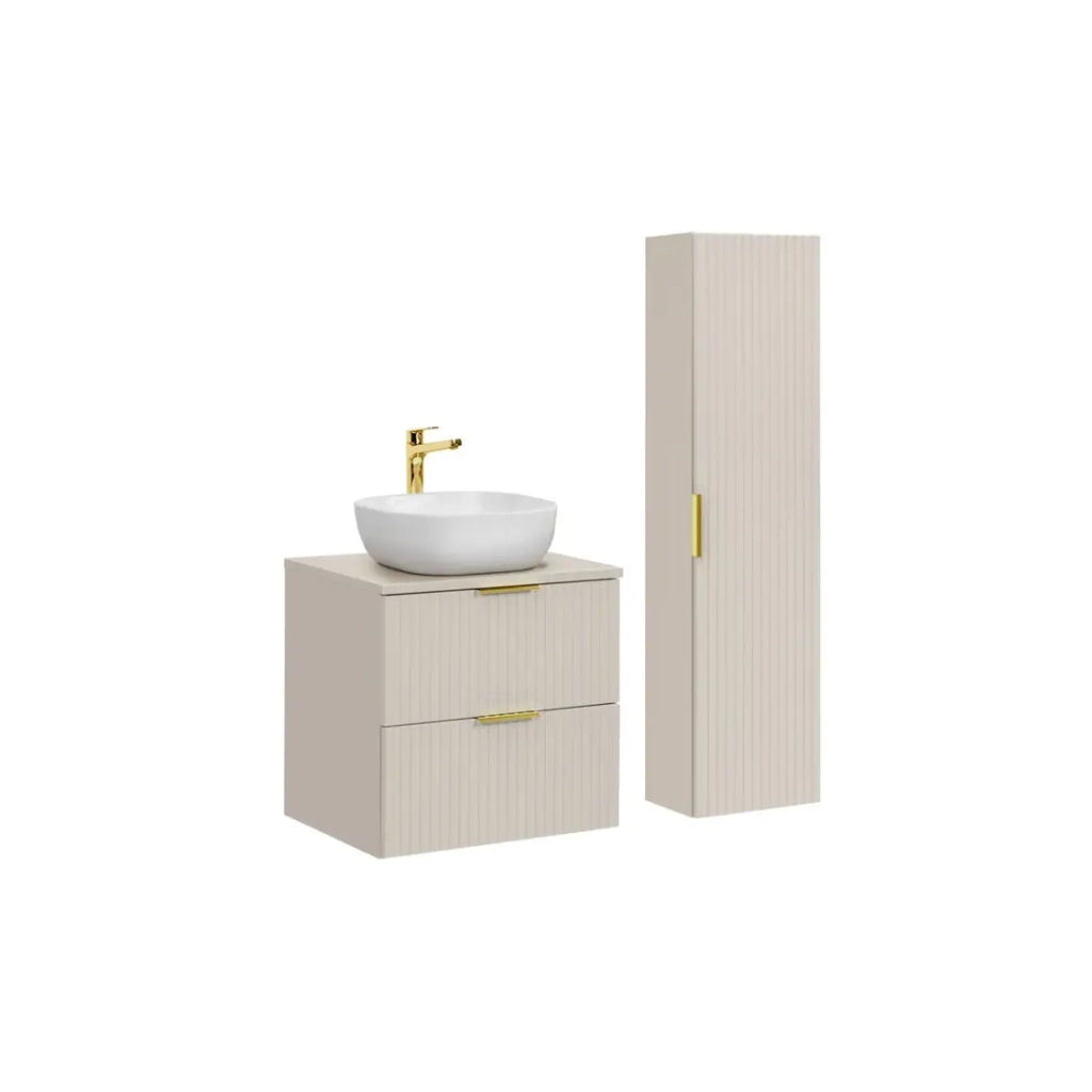 Set da bagno NOXERA 60 cm - Marrone Congo - Lavabo + colonna sospesa