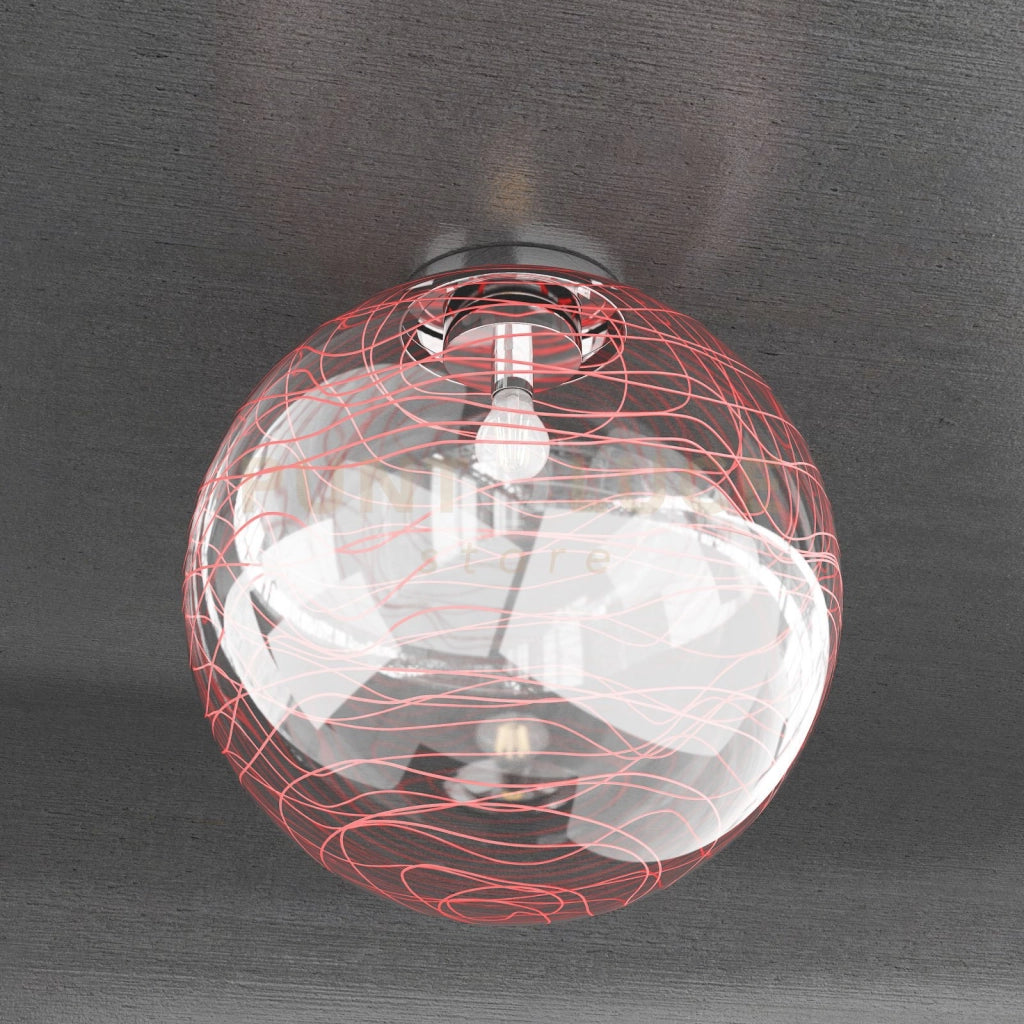 MOON PLAFONIERA D.40 CM. 1 LUCE VETRO ROSSO 1117-PL40-RO