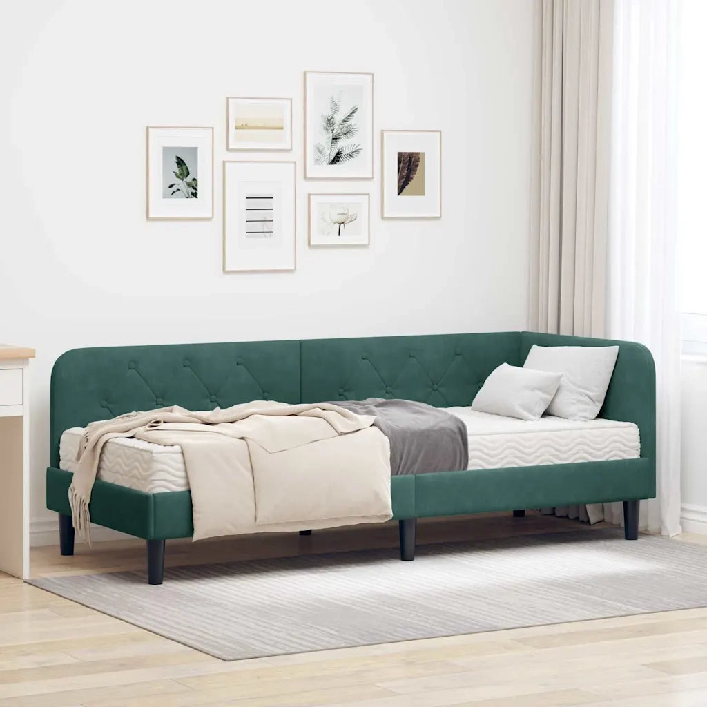Cornice del letto ad angolo Verde Scuro 80 x 200 cm Velluto