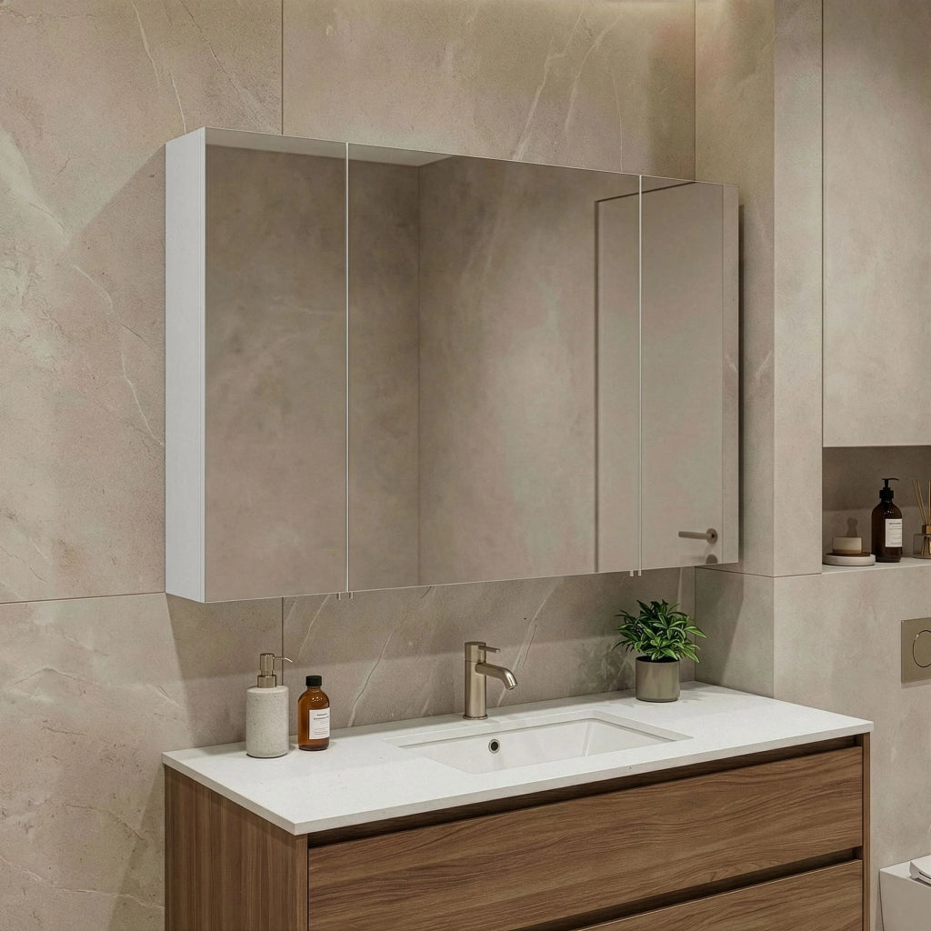 Mobile da bagno con specchio "Side 100" - 100 x 16 x 66 cm - Bianco opaco