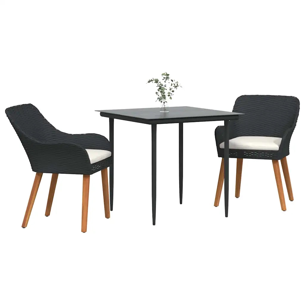 Set da Pranzo per Giardino con cuscino 3 pcs Nero polyrattan