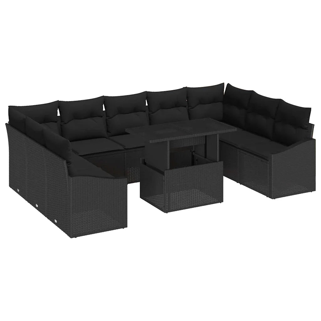 Set di divani con cuscino 10 pcs Nero polyrattan 3349069