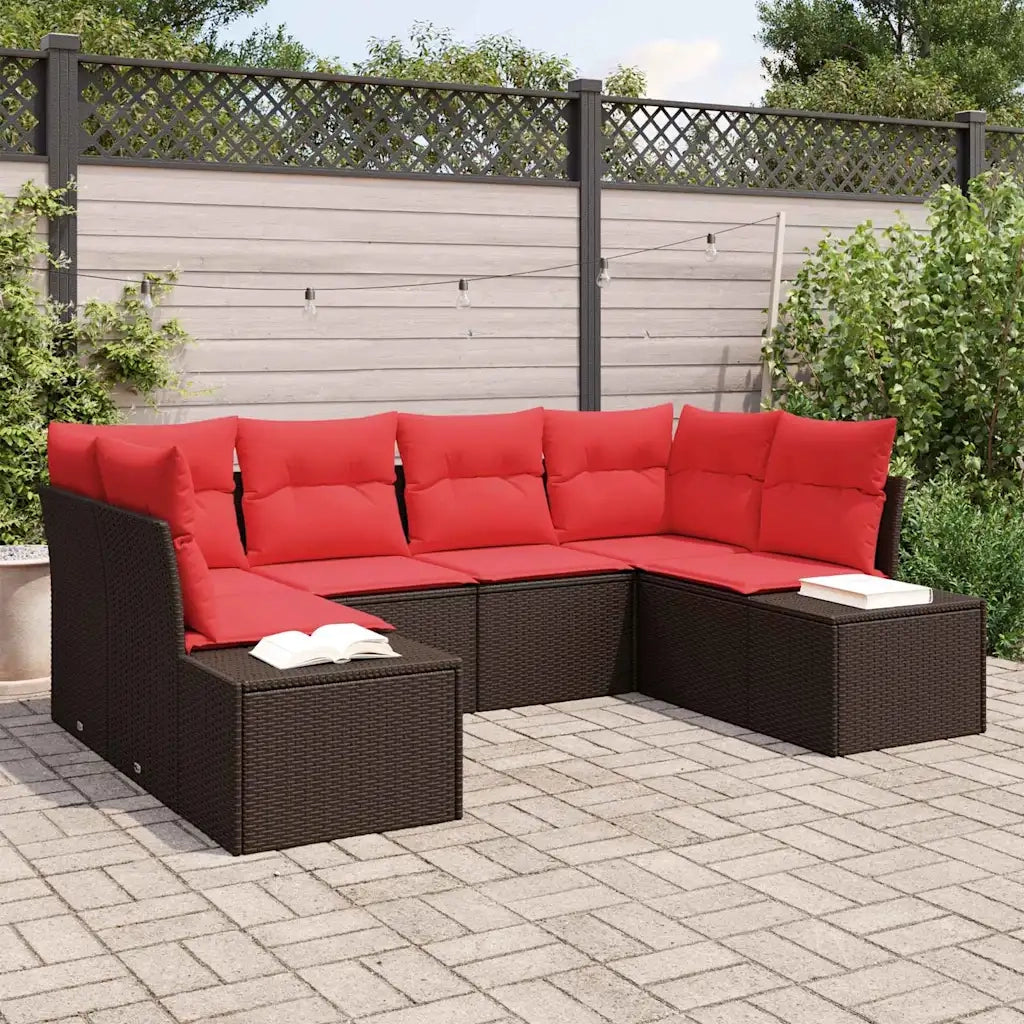 Set Divano da Giardino 6 pz 6-Numero di posti Marrone e Rosso 3355873