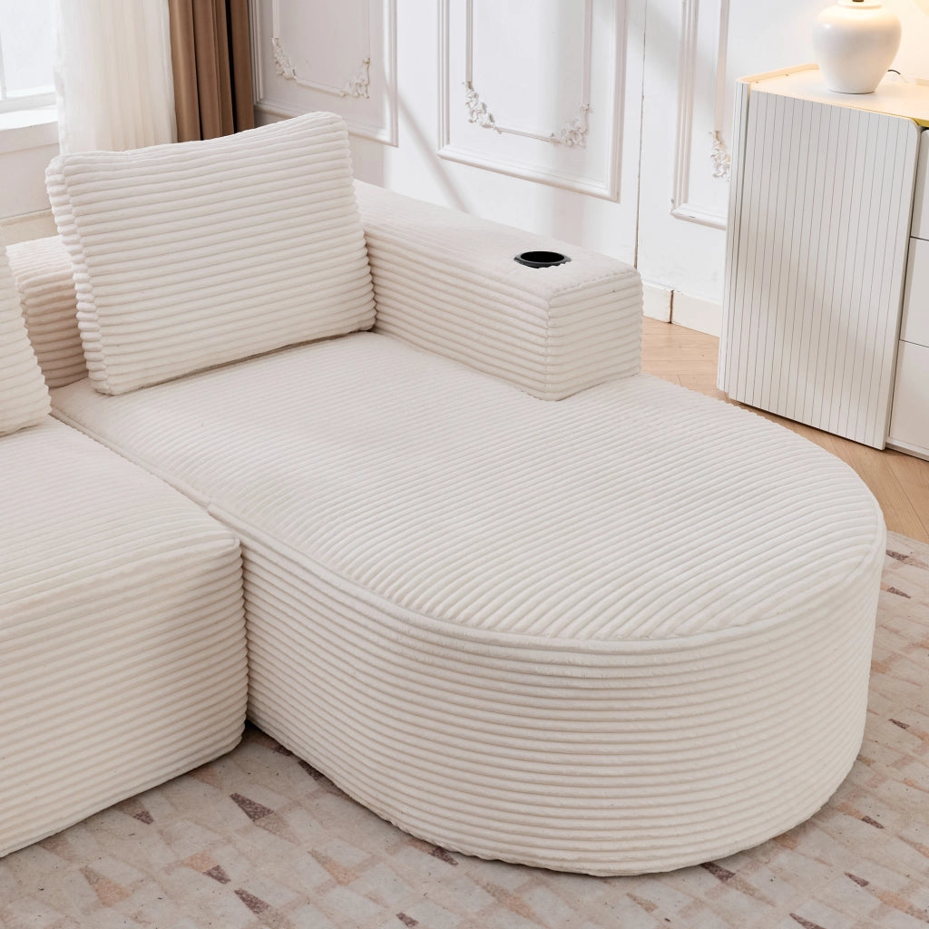 Divano letto a due posti - Zephmum- 265 cm largo, 3 cuscini, porta bicchieri