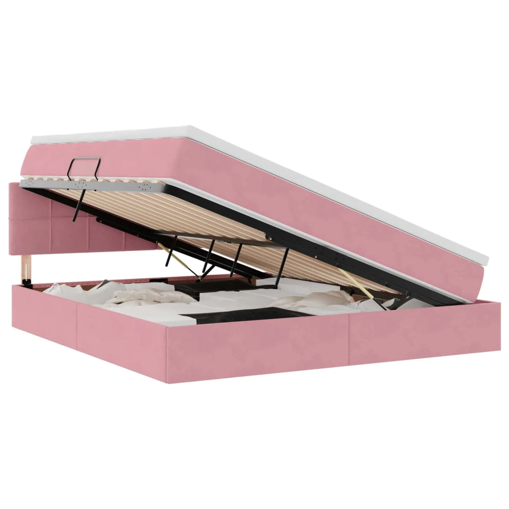 Letto con contenitore e LED con led Rosa 160 x 200 cm Velluto 3371408